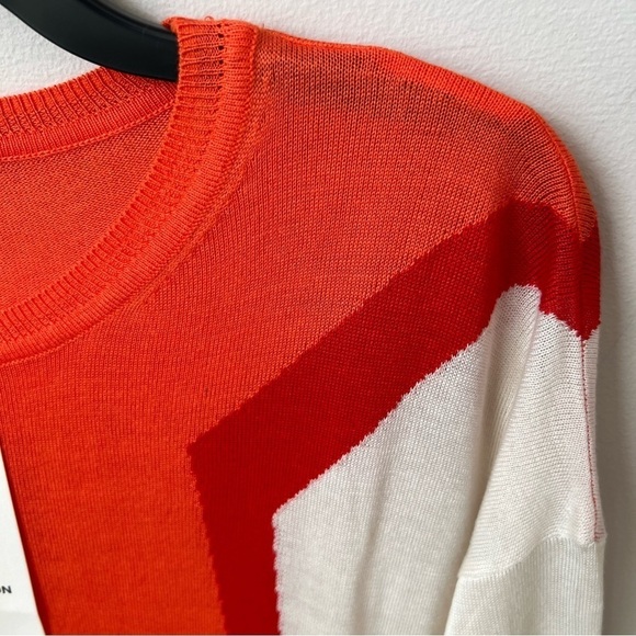 Zara Knit Colorblock Viscose Blend Tunic Sweater Lightweight Orange Ivory Fall S - Picture 5 of 12